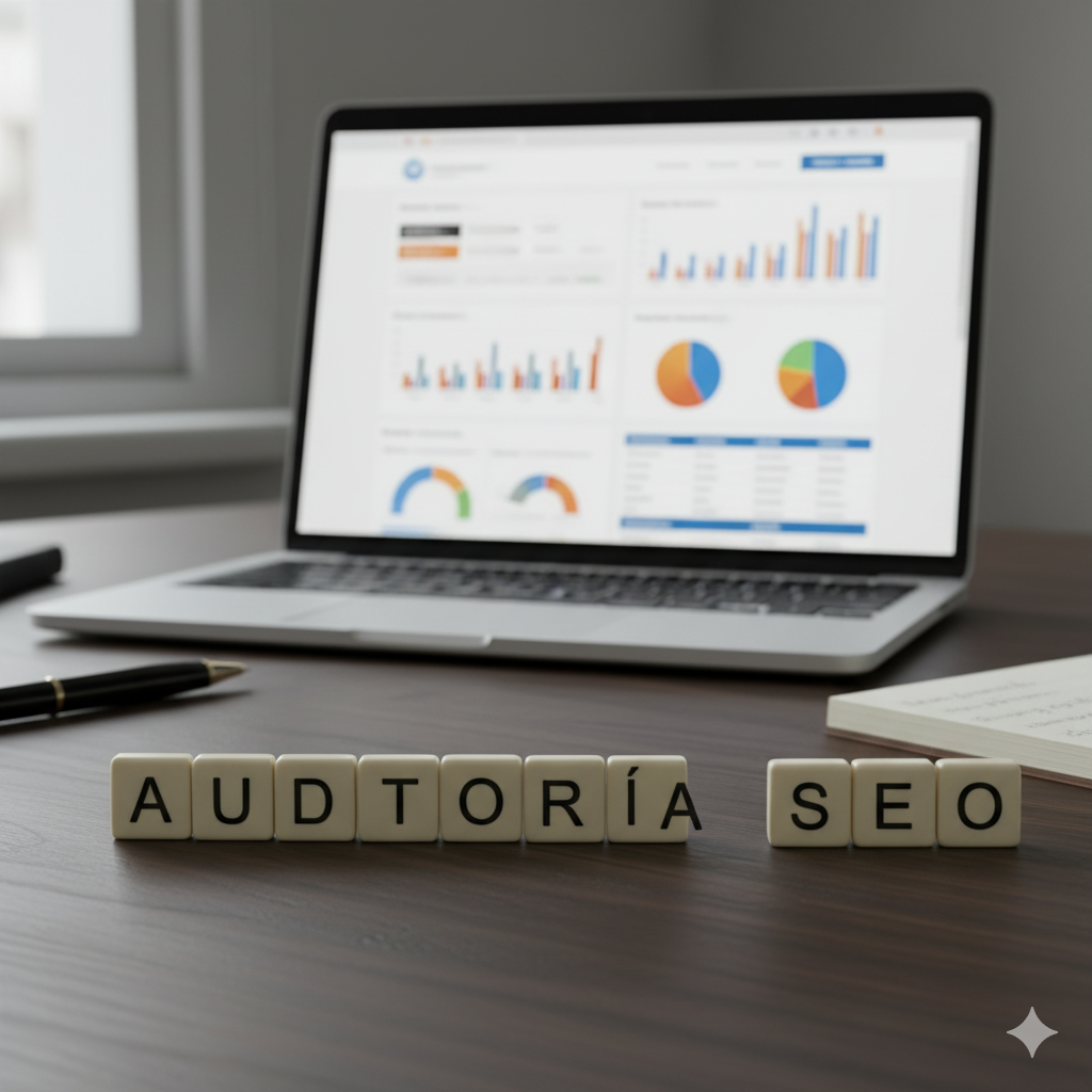 Fichas con una letra cada una que forman la palabra auditoría SEO
